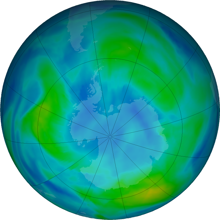Antarctic ozone map for 21 April 2019